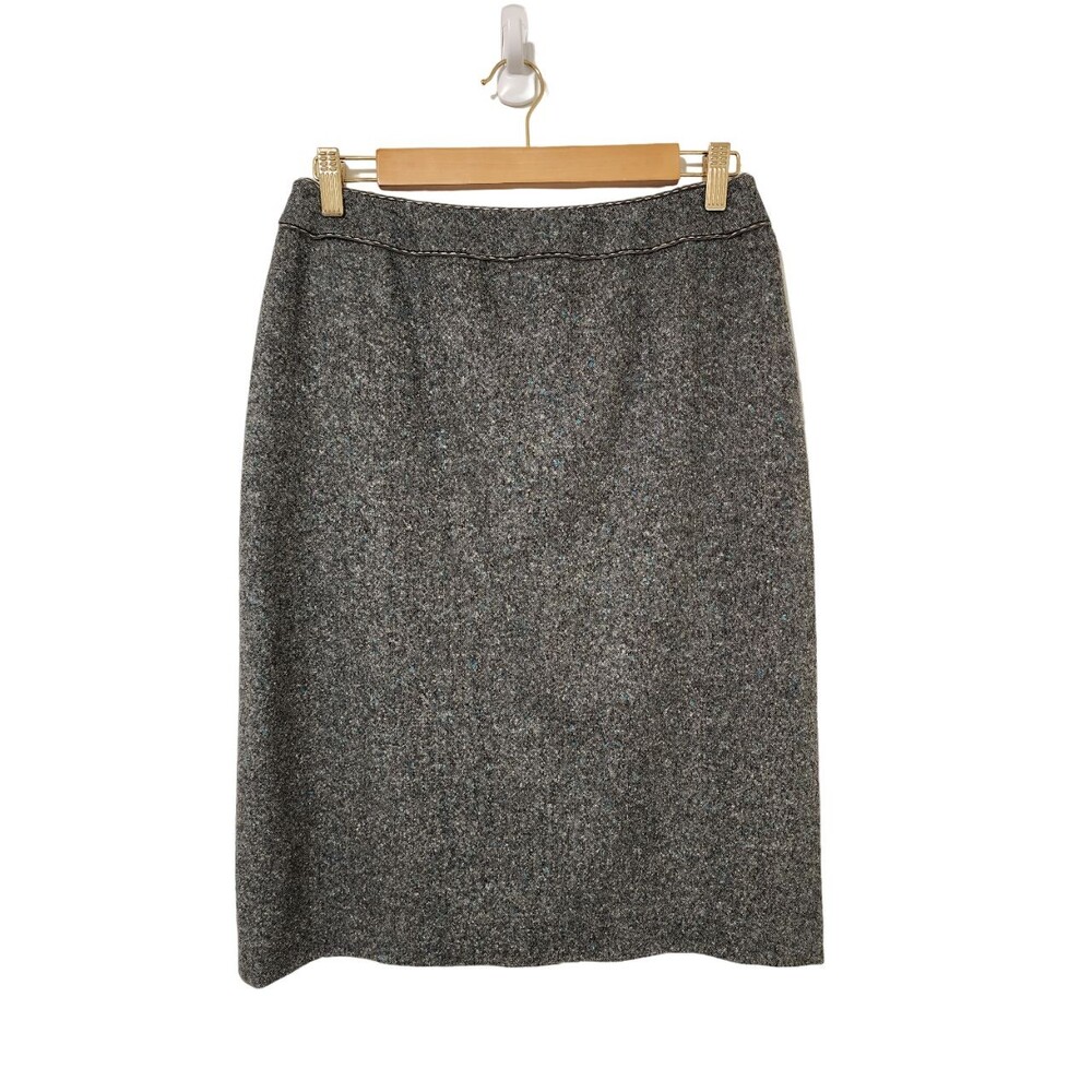 Louben Canada Women's Wool Silk Blend Tweed Straight Skirt Gray Size 8 EUC